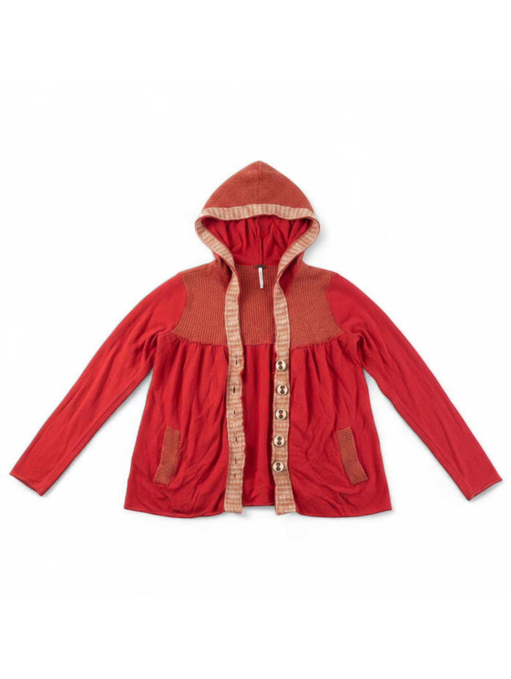 Free People Elga Babydoll Wool Hooded Cardigan Red Women XS